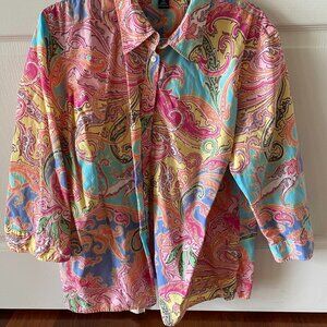 Chaps Womens 3/4 sleeve 100% cotton button down blouse 2XL